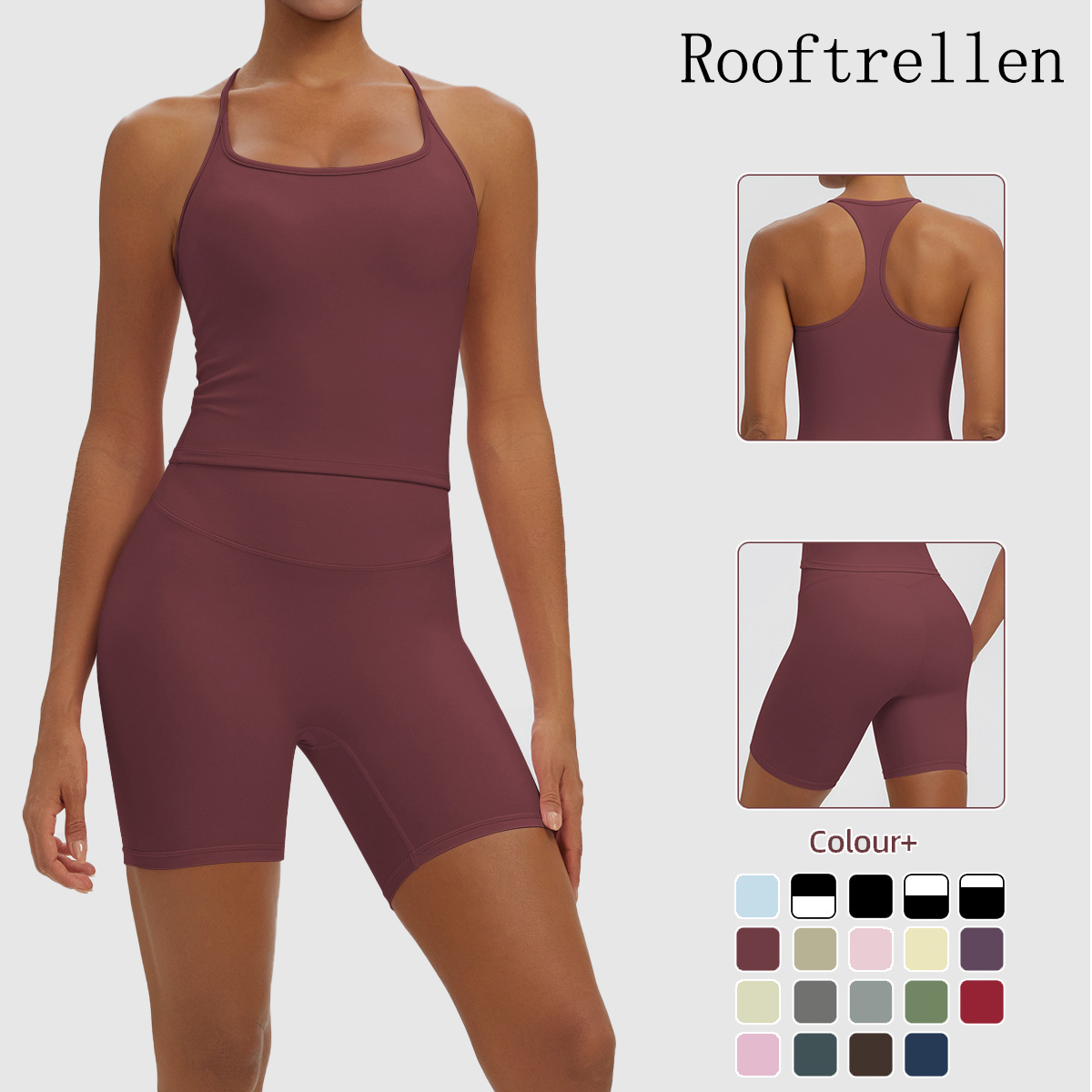 Pilates Yoga Set - Rooftrellen 2PCS Set Yoga Warna Solid